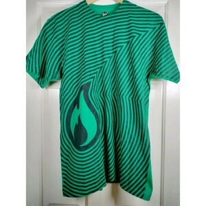 FUEL Clothing Co Green Black Striped Graphic T-Shirt Mens L Optic Wave Trippy St